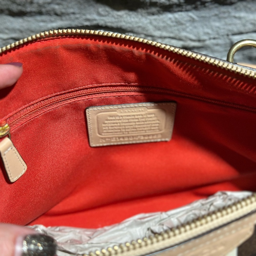 Coach Brown and Cream Satchel with Red Stripe - Picture 3 of 4